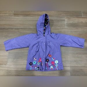 Kids Purple Floral Hooded Rain Jacket